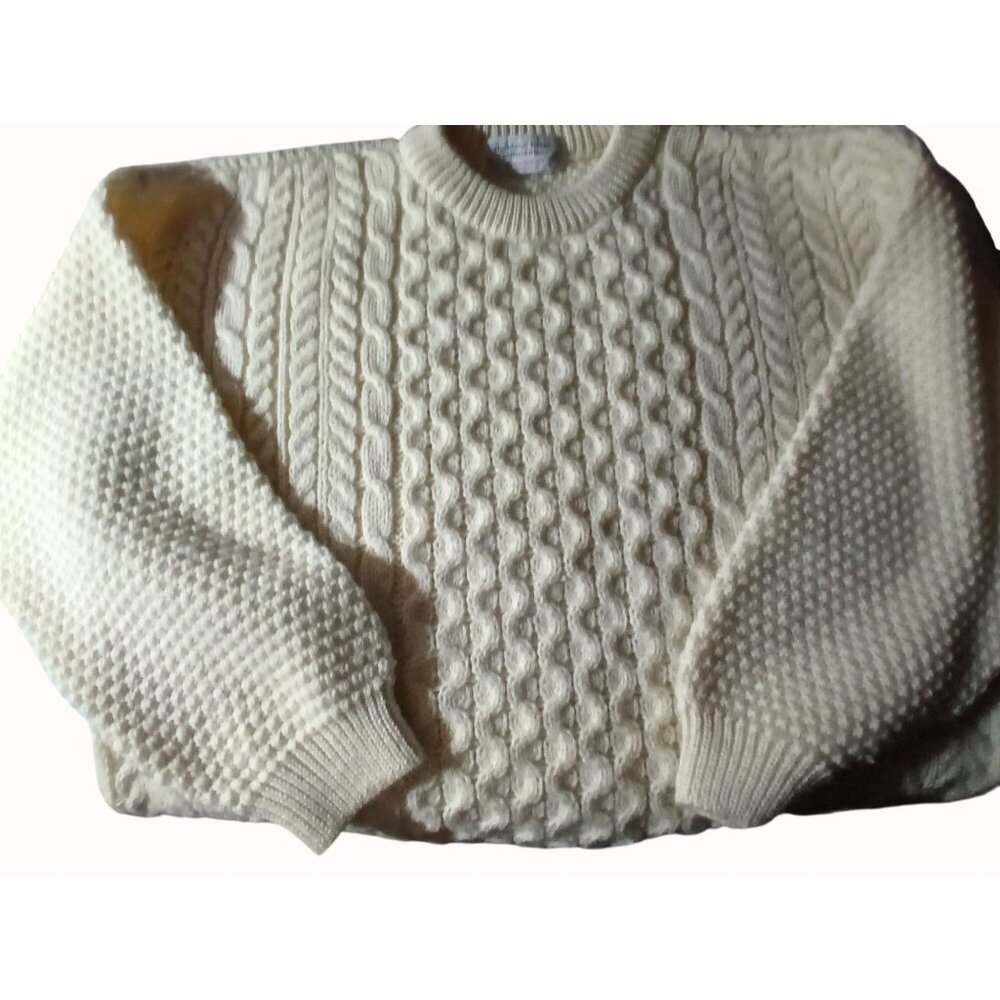 Vintage Highland Home Womens Cable Knit Wool Sweater Cream Size L Made Scotland - Picture 8 of 12
